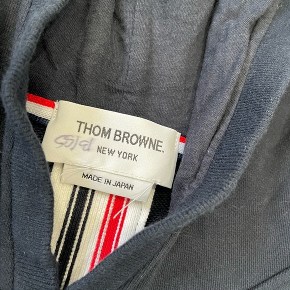 Thom Browne Navy Pullover Jersey Hoodie Center-Back Stripe Size 0 - Picture 3 of 11